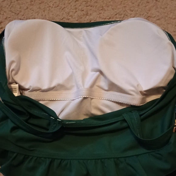 Green Ruffle Bikini Top with Floral High-Waisted Full Coverage Bottoms NWOT - Picture 5 of 6